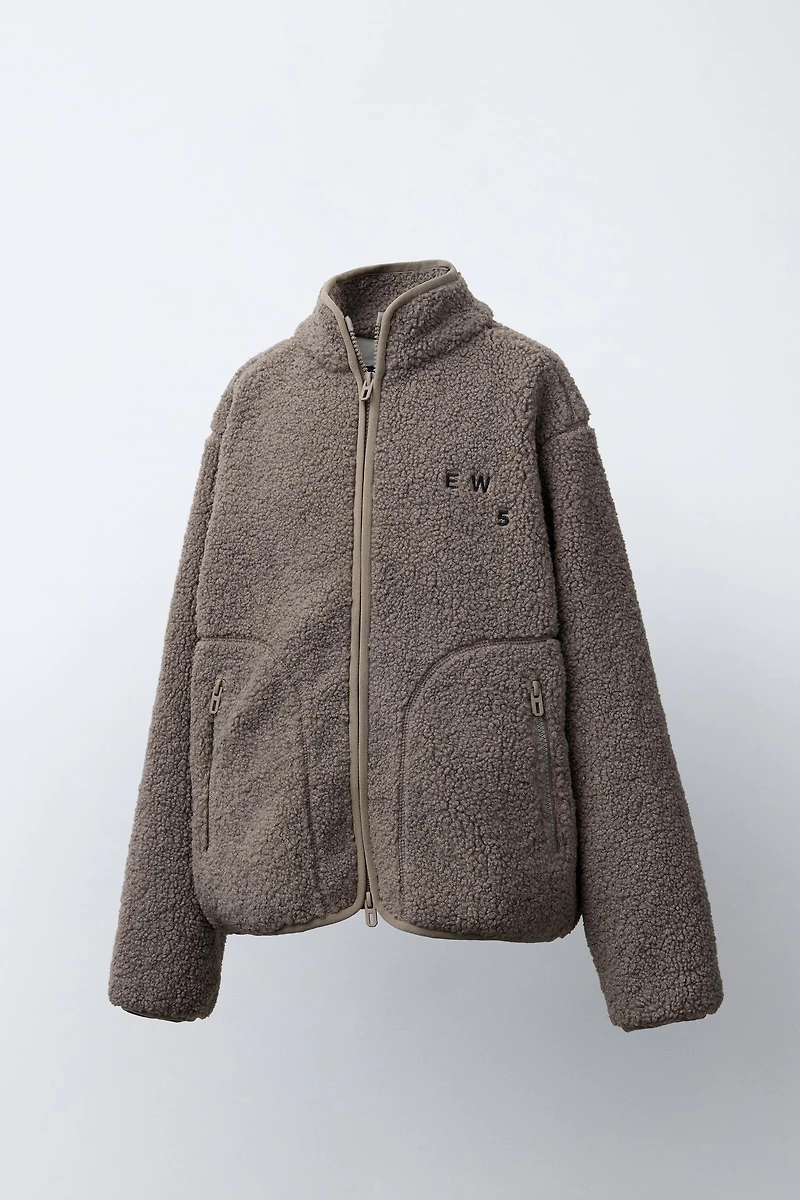 EMBROIDERED TEXT FLEECE JACKET