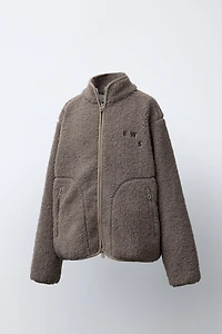 EMBROIDERED TEXT FLEECE JACKET