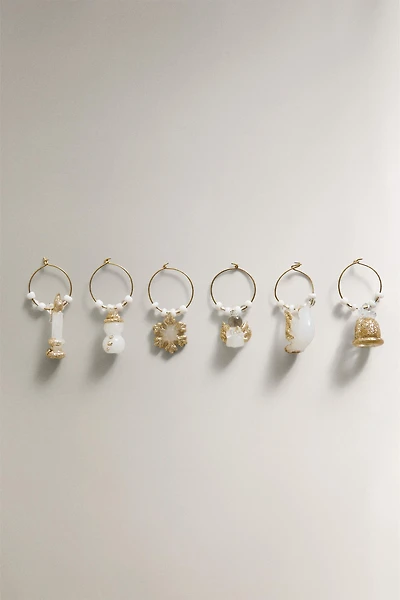 SET OF SHINY CHRISTMAS GLASS RING MARKERS (SET OF 6)