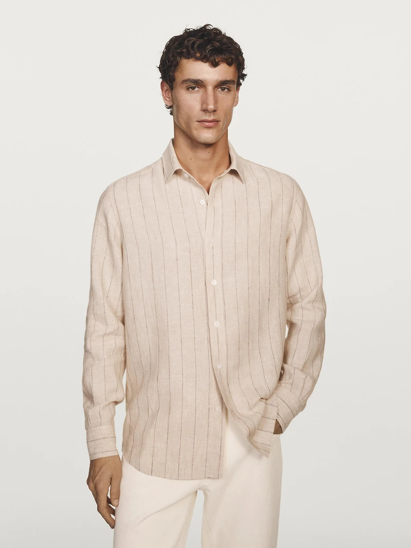 Regular fit striped linen shirt