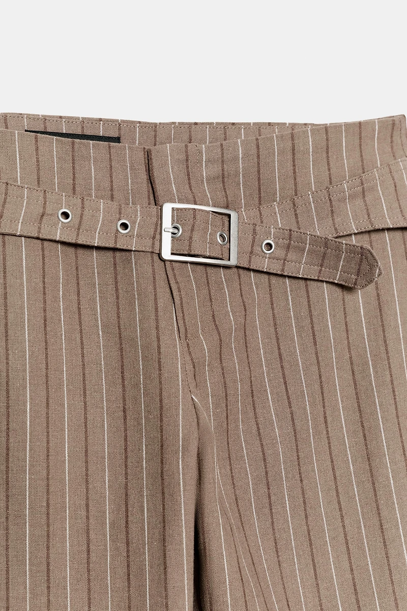 FLARE STRIPED PANTS WITH BUCKLE
