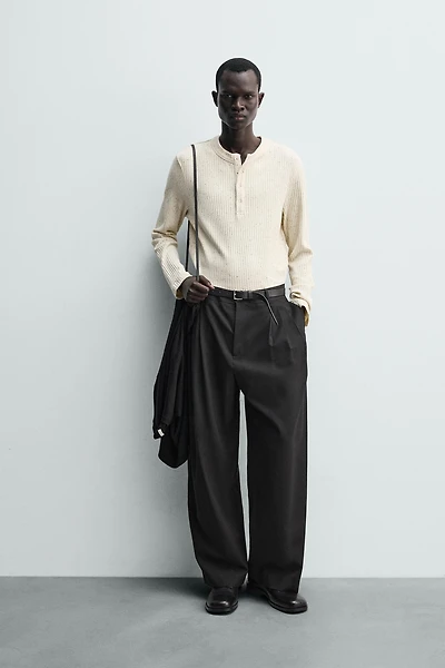 RIB KNIT HENLEY SHIRT