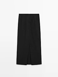 Straight linen blend midi skirt