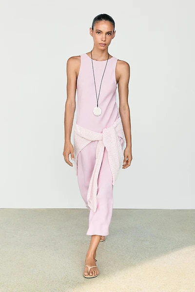Flowing linen-blend midi dress