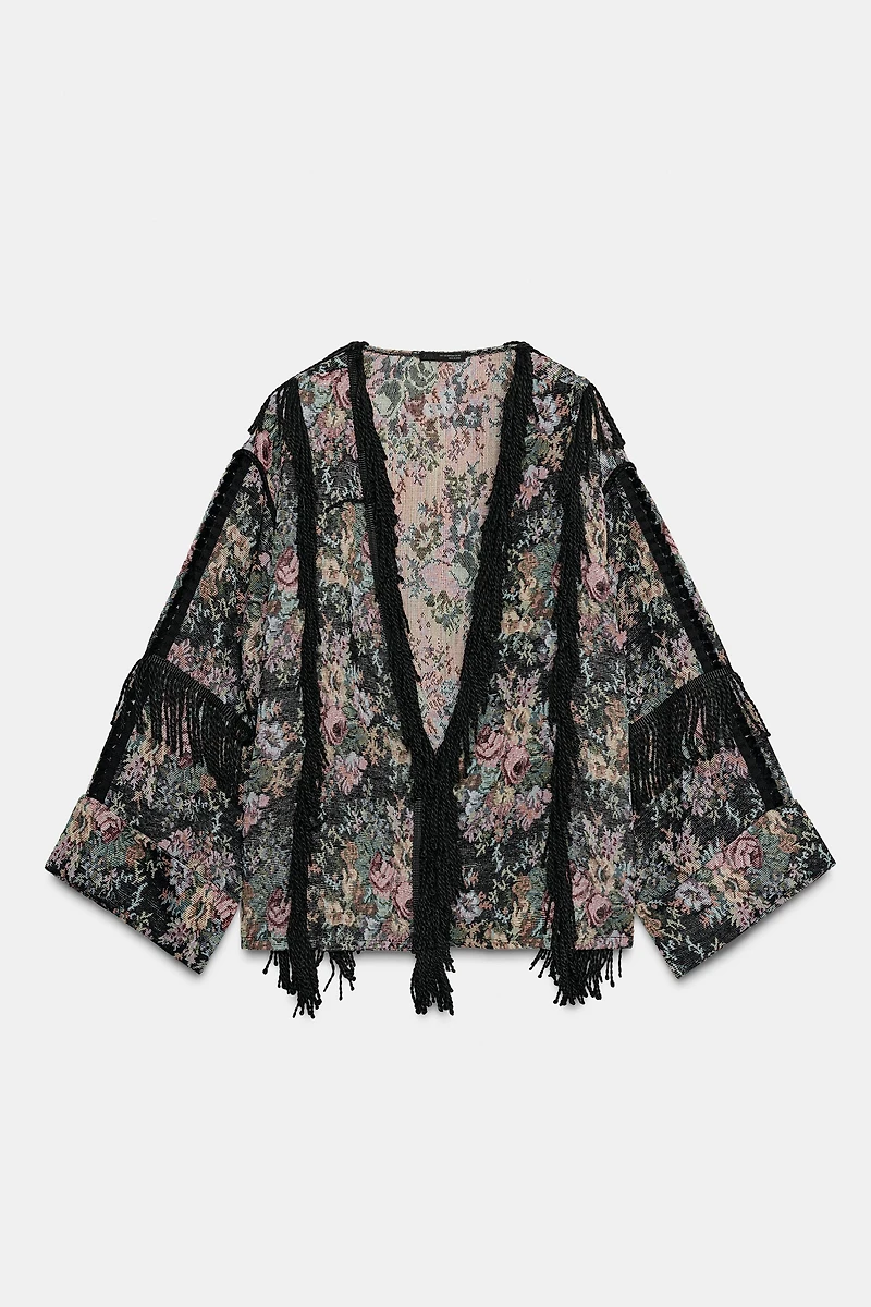 KIMONO JACQUARD FLEURS FRANGES