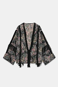 KIMONO JACQUARD FLEURS FRANGES