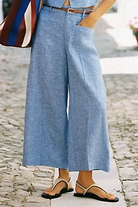 PANTALON CULOTTE CEINTURE AVEC LIN