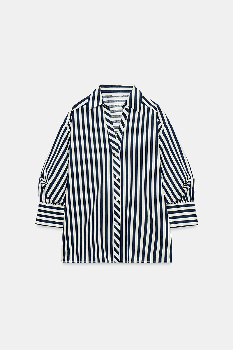 PUFF SLEEVE STRIPED LINEN SHIRT