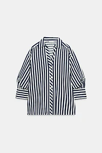 PUFF SLEEVE STRIPED LINEN SHIRT