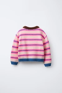 FLUORESCENT STRIPED EMBROIDERED HEART KNIT JUMPER