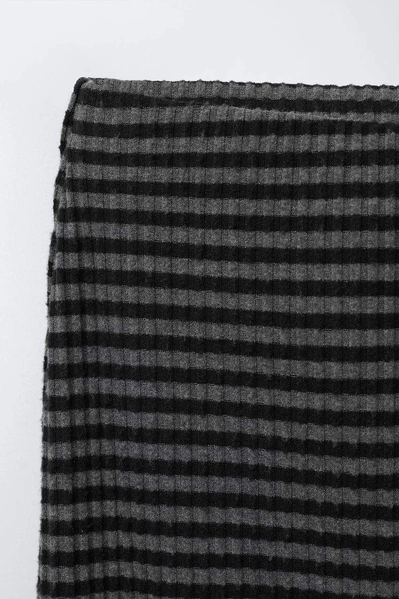 STRIPED TEXTURED MIDI SKIRT