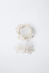 FLOWER AND PEARL BARRETTE AND SCRUNCHIE PACK