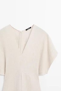 Lightweight short sleeve linen midi dress