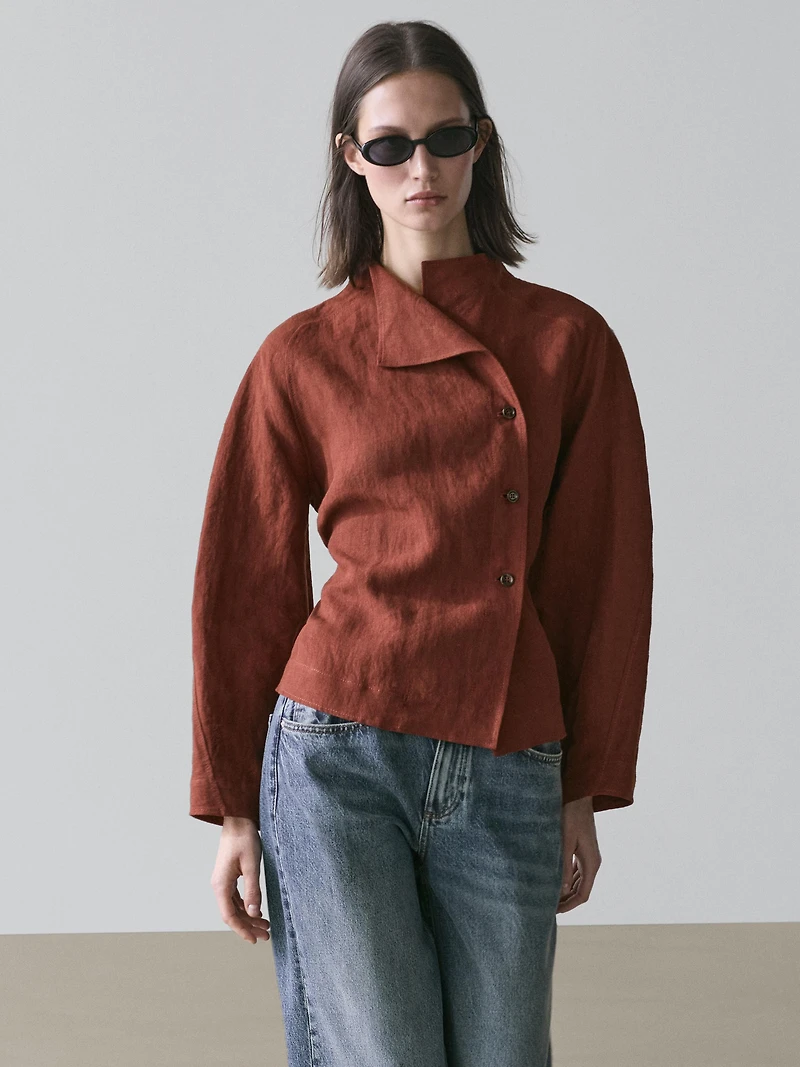 100% linen kimono with buttons and tie detail