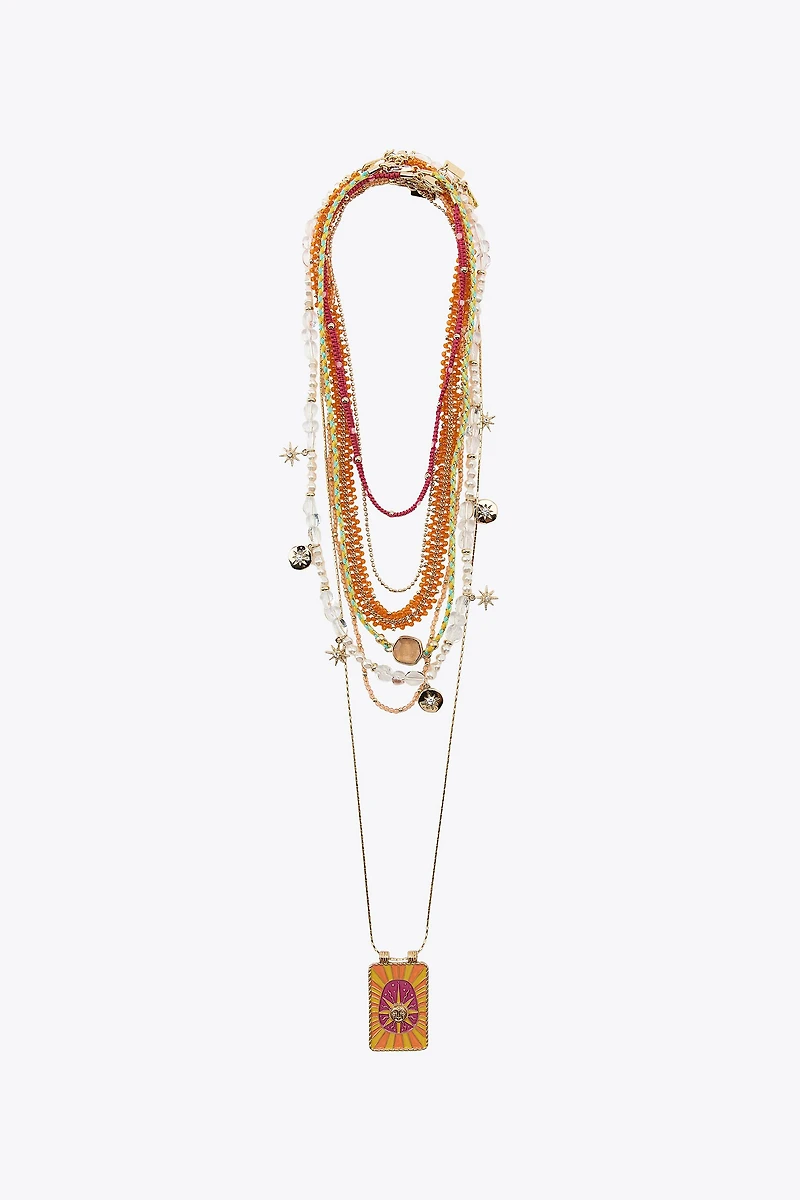 7-PACK BEADED MEDALLION PEARL NECKLACES