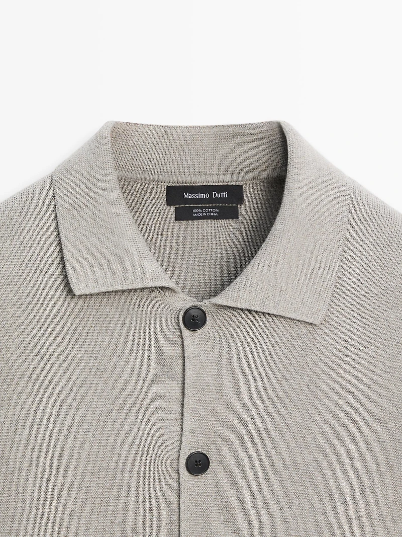 100% cotton knit cardigan with polo collar
