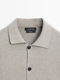 100% cotton knit cardigan with polo collar