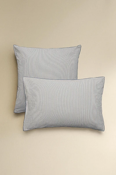 STRIPED SEERSUCKER PILLOWCASE WITH PIPING