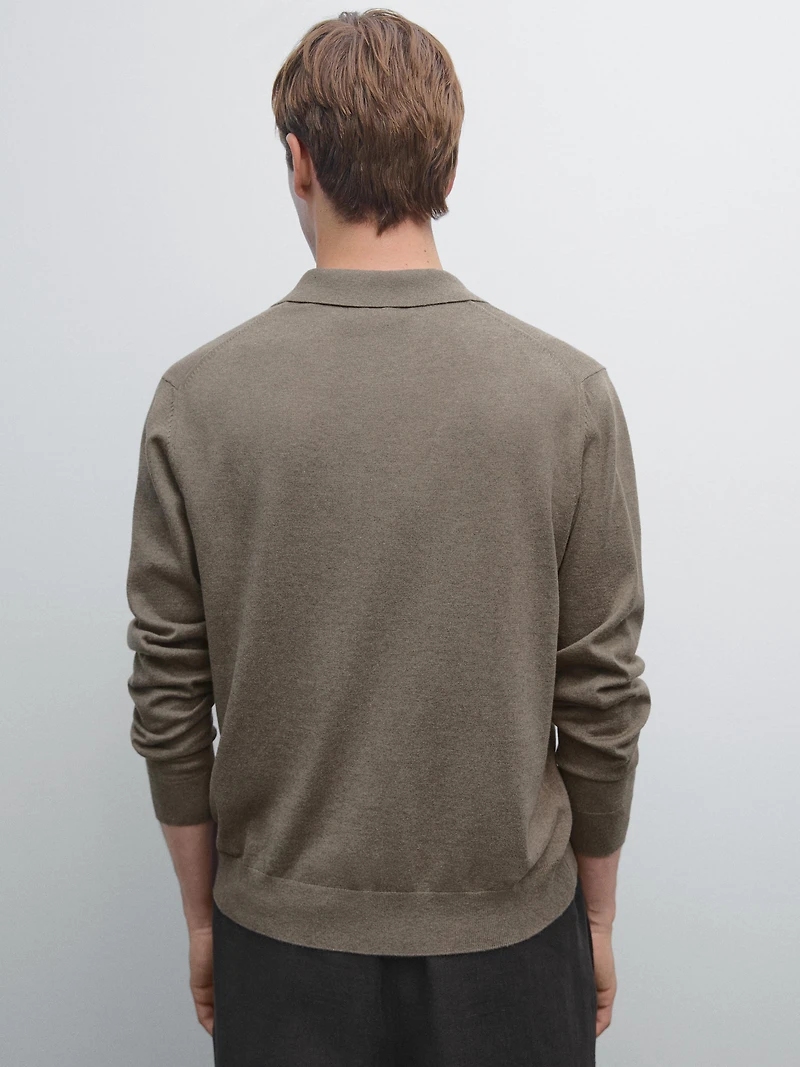 Cotton blend knit polo sweater