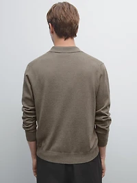 Cotton blend knit polo sweater