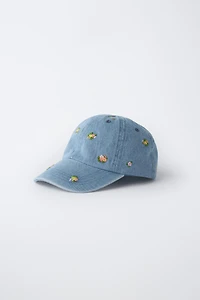 EMBROIDERED FLORAL DENIM CAP