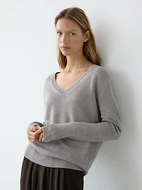 Pull en maille 100 % lin à col V