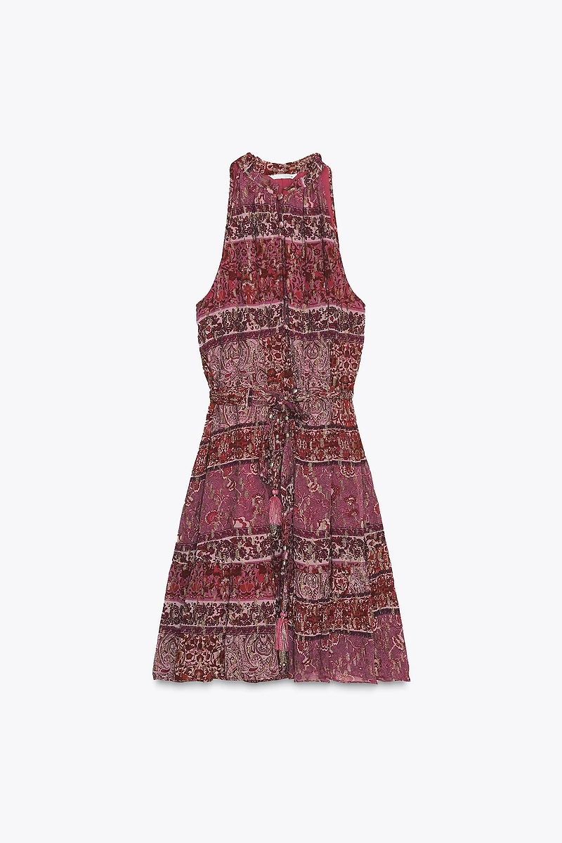 PATCHWORK PRINT MINI DRESS WITH BELT
