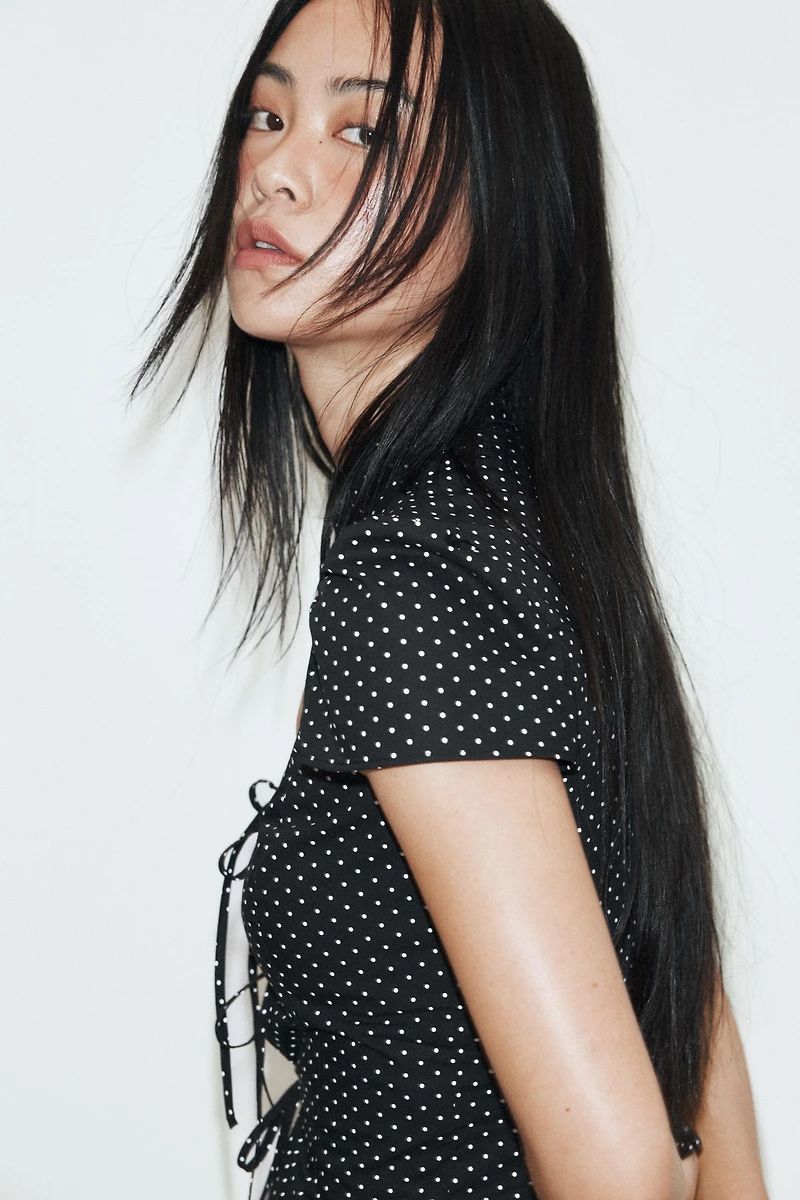 POLKA DOT POPLIN SHIRT WITH TIE OPENING