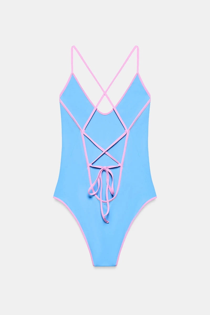 SOLID SWIMSUIT WITH CONTRAST STRAPS