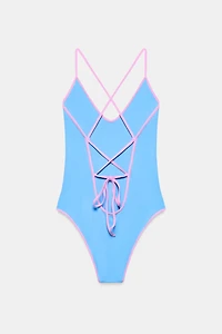 SOLID SWIMSUIT WITH CONTRAST STRAPS