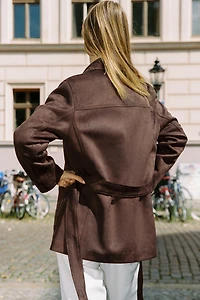 BELTED FAUX SUEDE JACKET