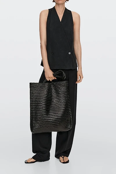 Large woven nappa leather tote bag