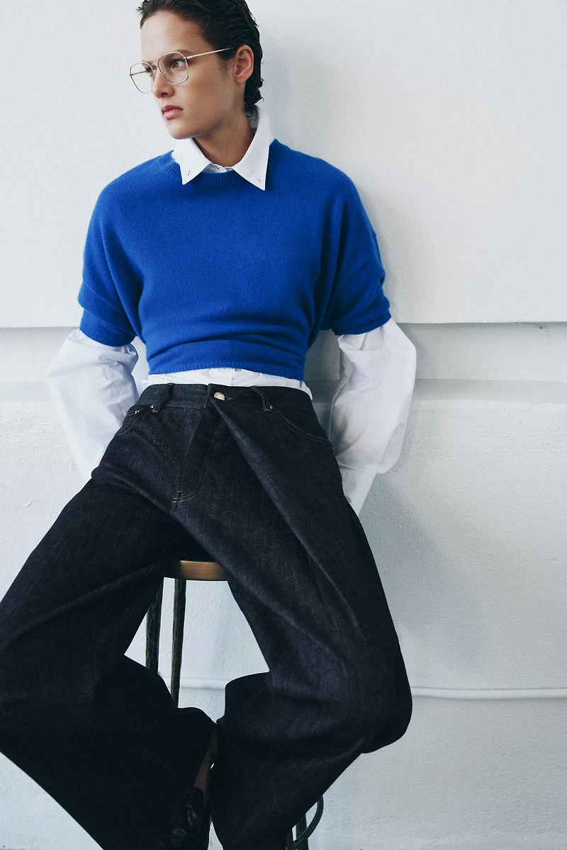 ZW COLLECTION RELAXED PLEATED MID-RISE JEANS