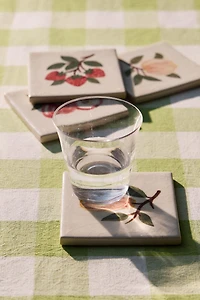 LOT DE 4 DESSOUS DE VERRE EN GRÈS MOTIF FRUITS