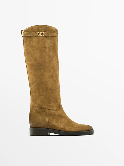 Oiled split suede riding boots