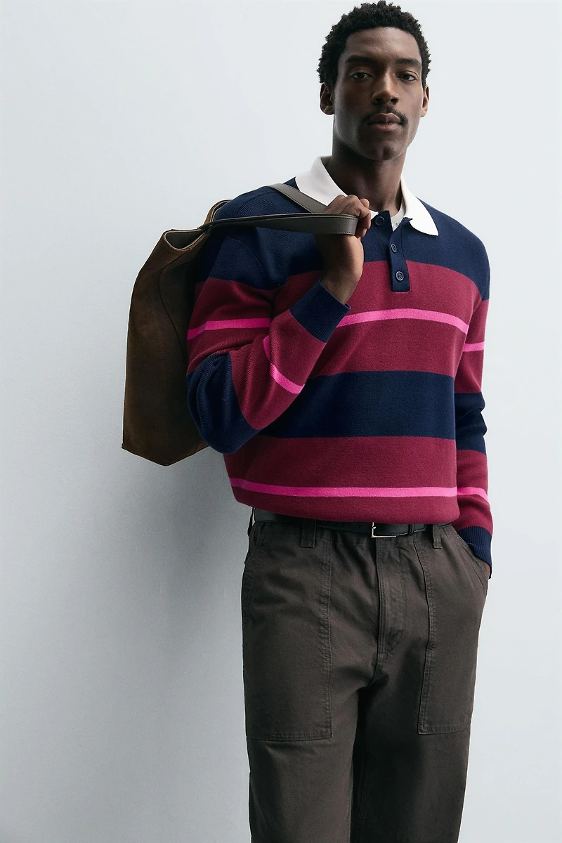 STRIPED KNIT POLO SHIRT