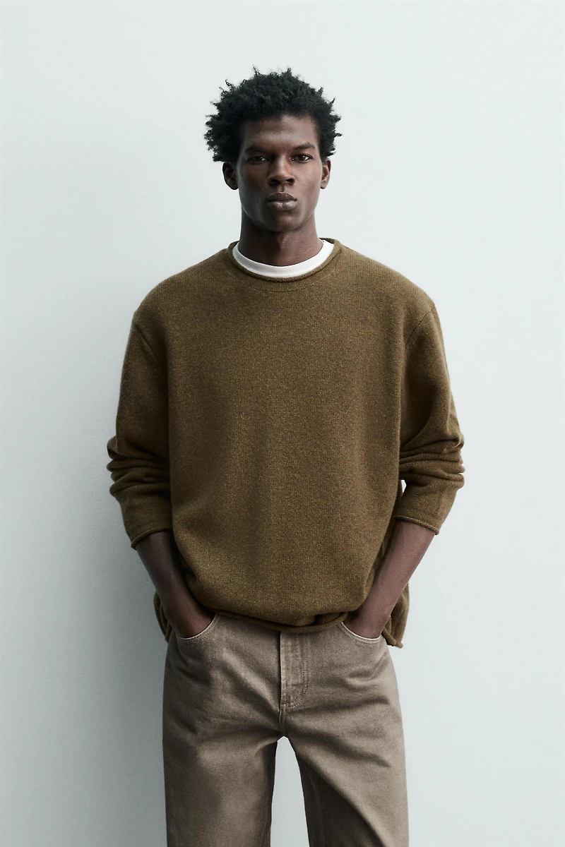 WOOL JUMPER WITH ROLLED FINISHES