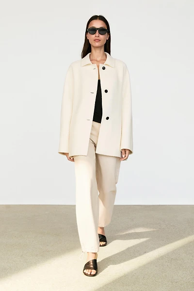 Medium single-breasted wool blend coat