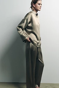 DOUBLE-BREASTED SATIN EFFECT SHIRT