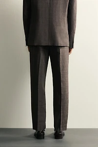 LINEN AND WOOL CHECK SUIT PANTS