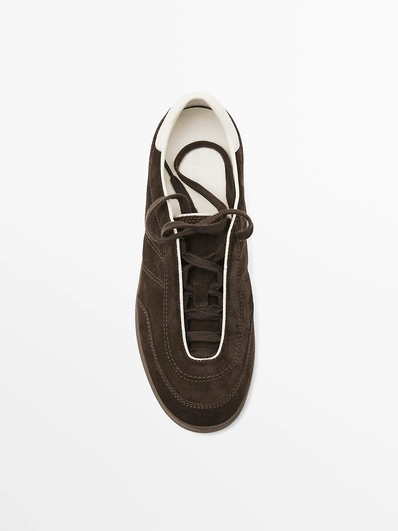 Split suede trainers with topstitching