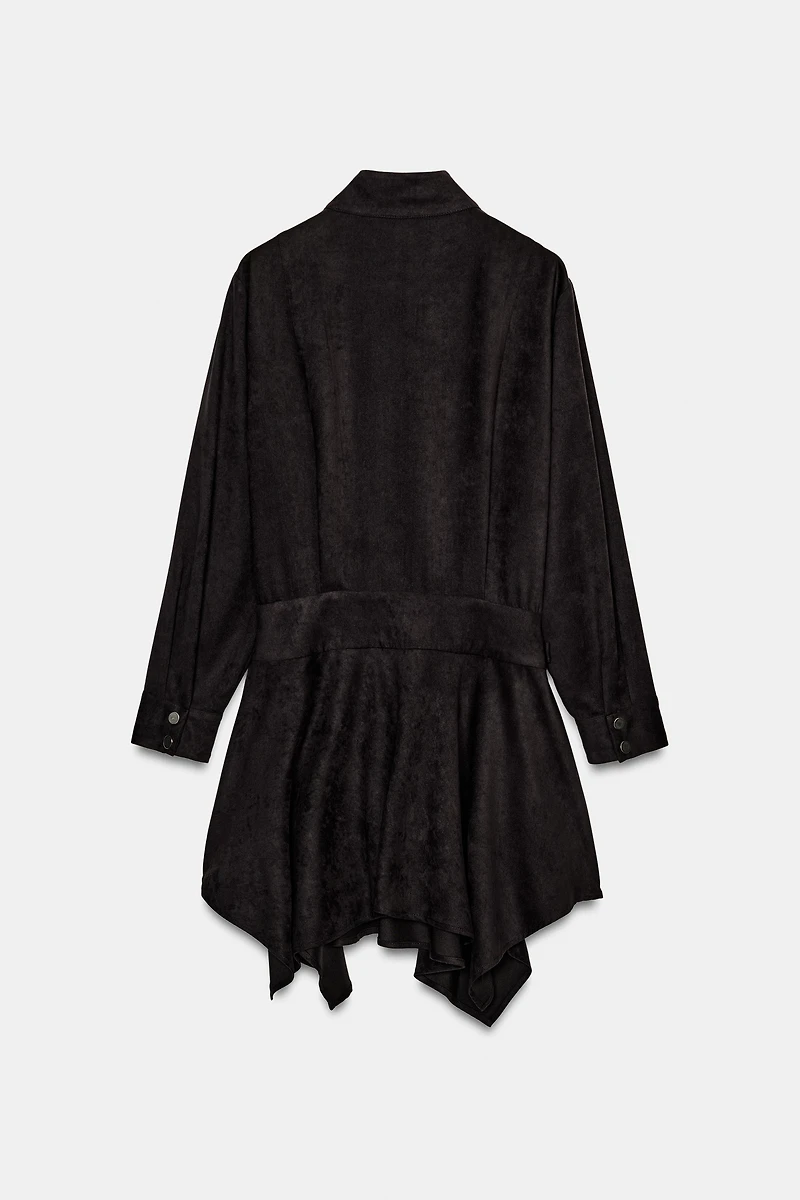 BELTED FAUX SUEDE MINI DRESS