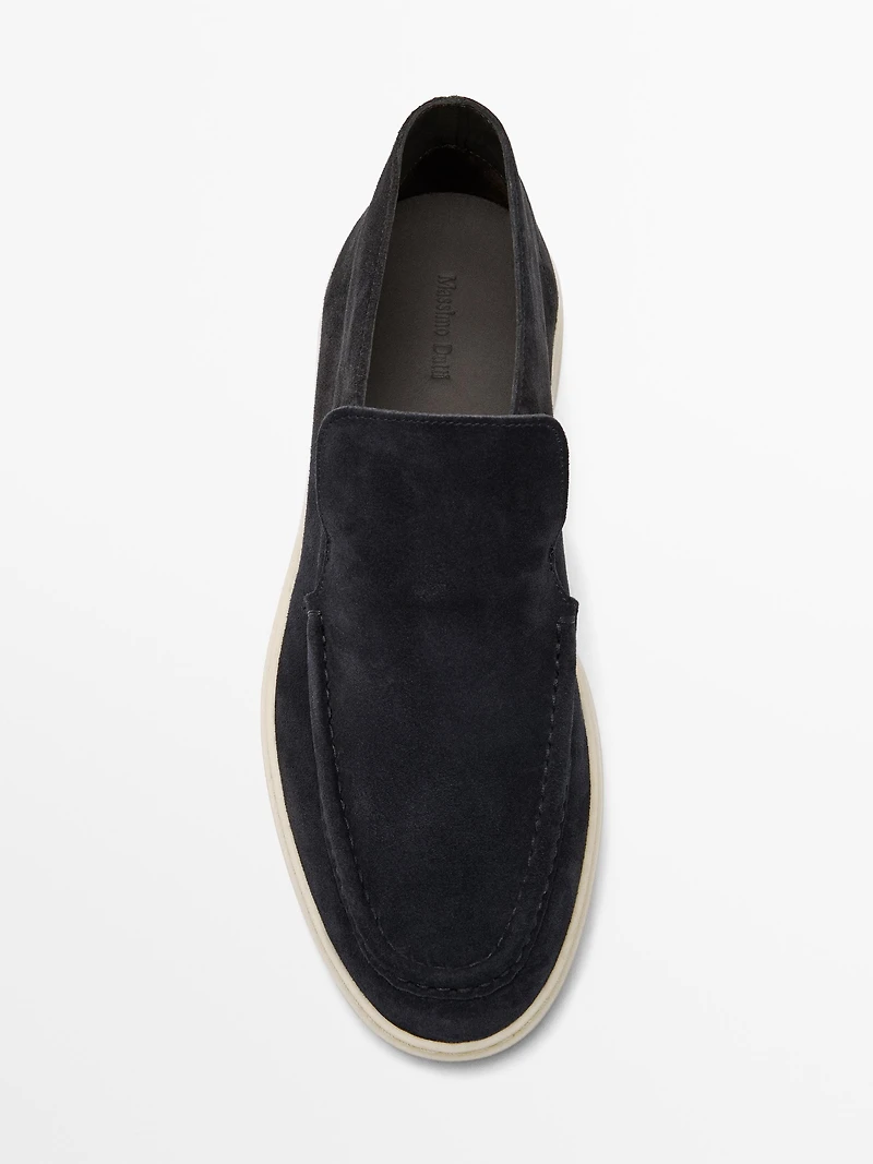Mocassin bottine en croûte de cuir