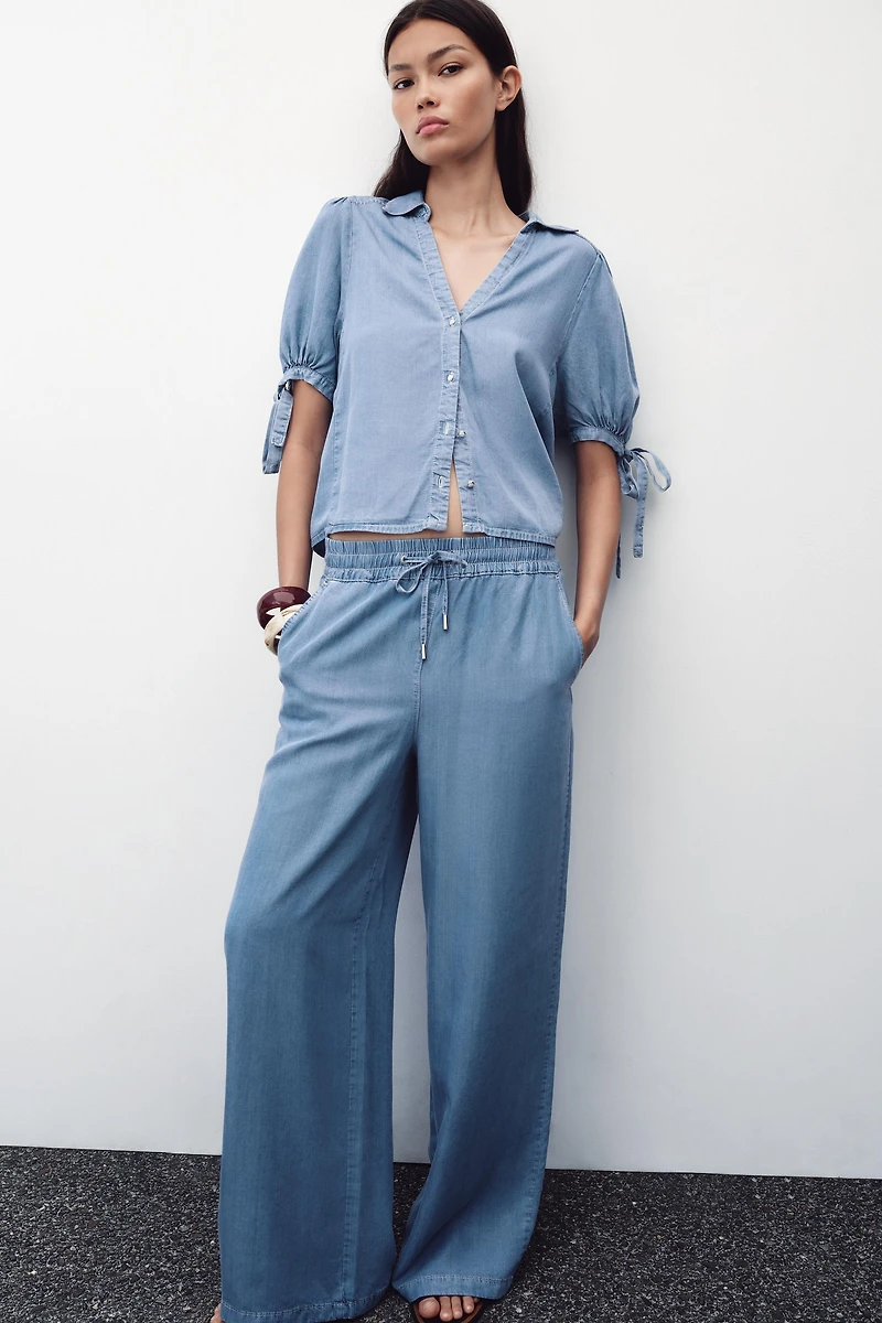 WIDE LEG ELASTIC WAIST PANTS