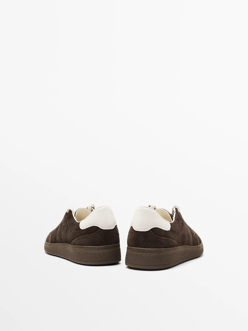 Split suede trainers with topstitching