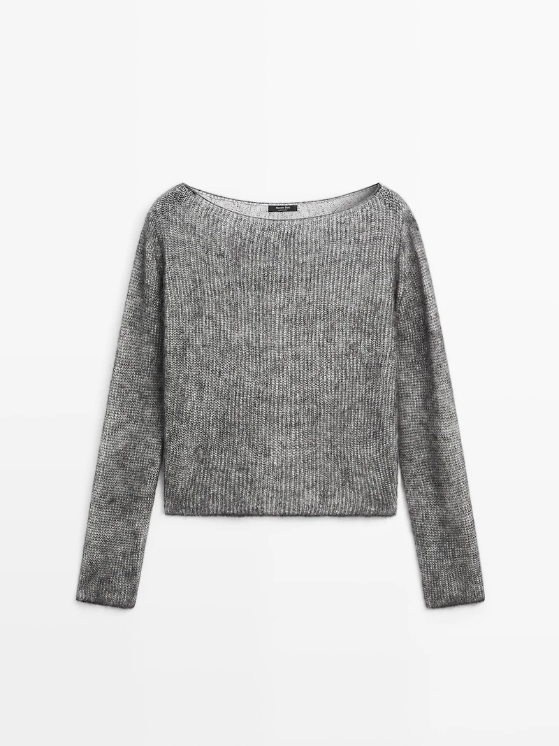 Short knit alpaca and wool sweater