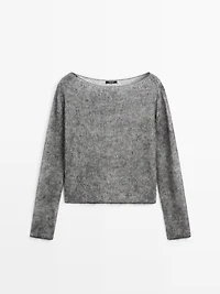 Short knit alpaca and wool sweater