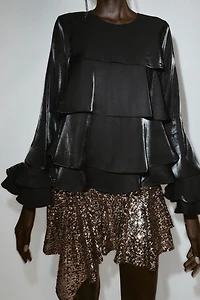 RUFFLED SHINY FABRIC BLOUSE