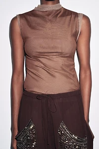 TULLE MOCK NECK T-SHIRT