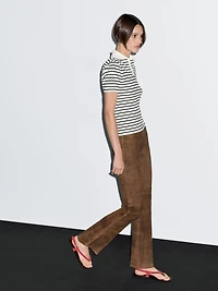 Striped cotton blend polo T-shirt